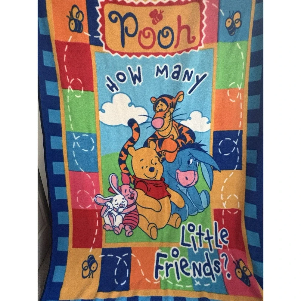 Vintage Disney Winnie the Pooh Piglet Tigger Eeyore Oversized Blanket 7'x5' Rare